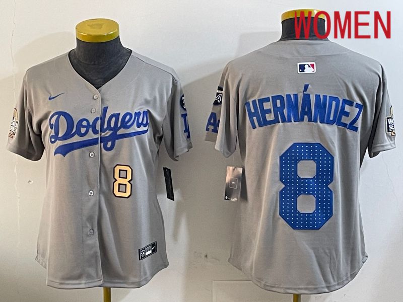 Women Los Angeles Dodgers #8 Hernandez Grey Game 2024 Nike MLB Jersey style 12052